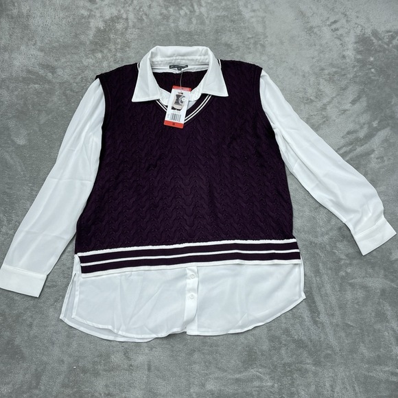 Adrianna Papell Women's M Sweater Vest Purple Viscose Blend e0006 - Picture 4 of 8